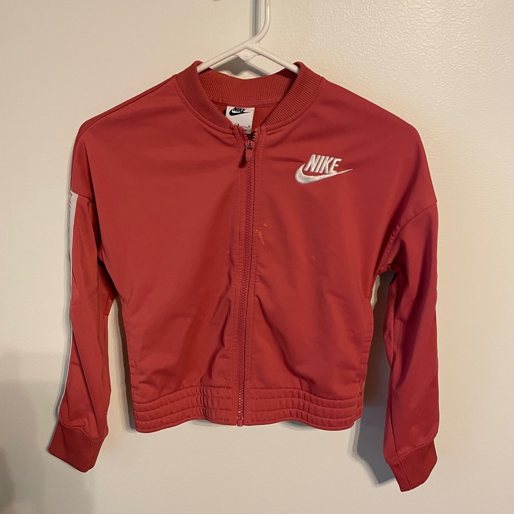 Nike Zip Up Youth Girls Pink Coral Tracksuit Sweatshirt Sportswear -MED